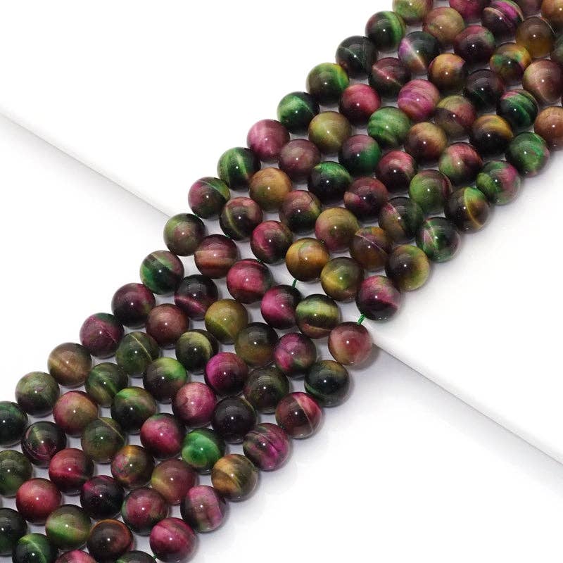 Red-Green Tiger’s Eye Smooth Round Beads, 15–16-Inch Strand