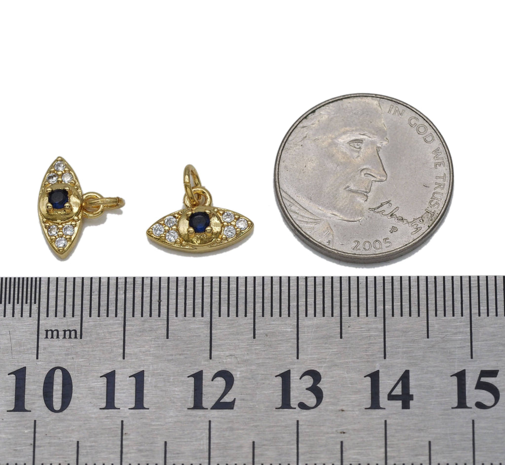 CZ Blue Evil Eye Charm - Gold Filled Pendant 12.5x8mm
