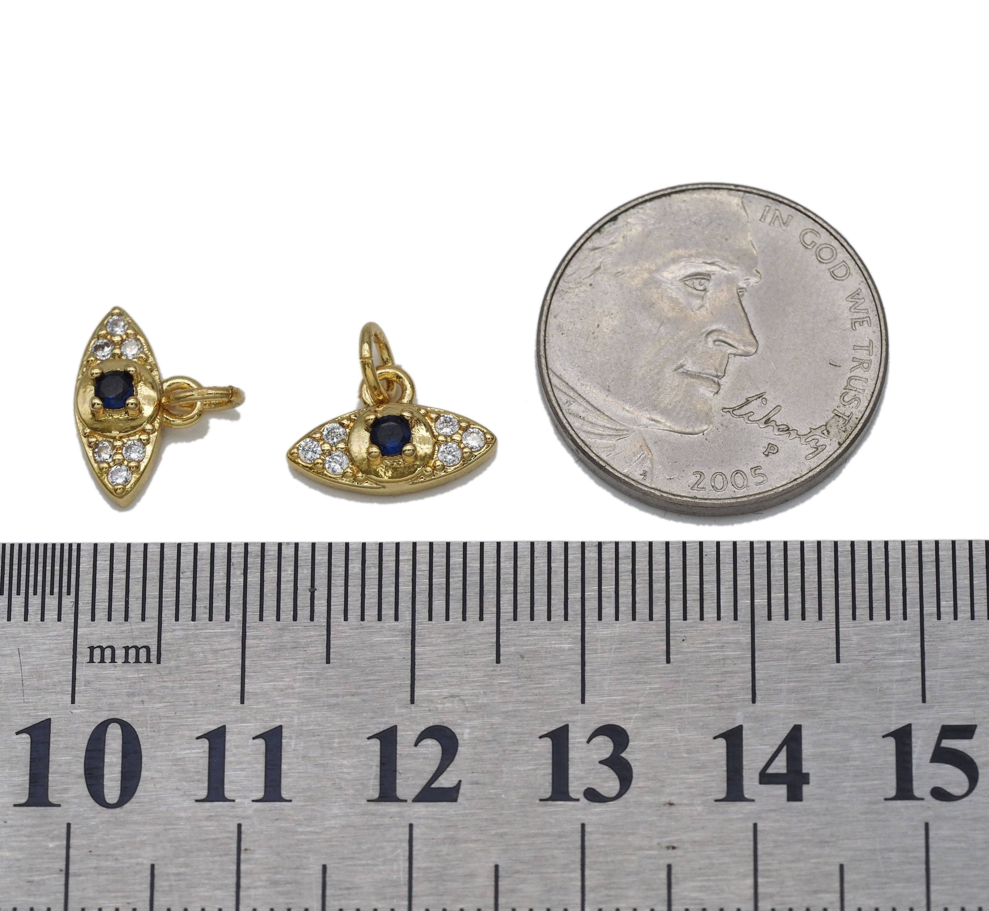 CZ Blue Evil Eye Charm - Gold Filled Pendant 12.5x8mm