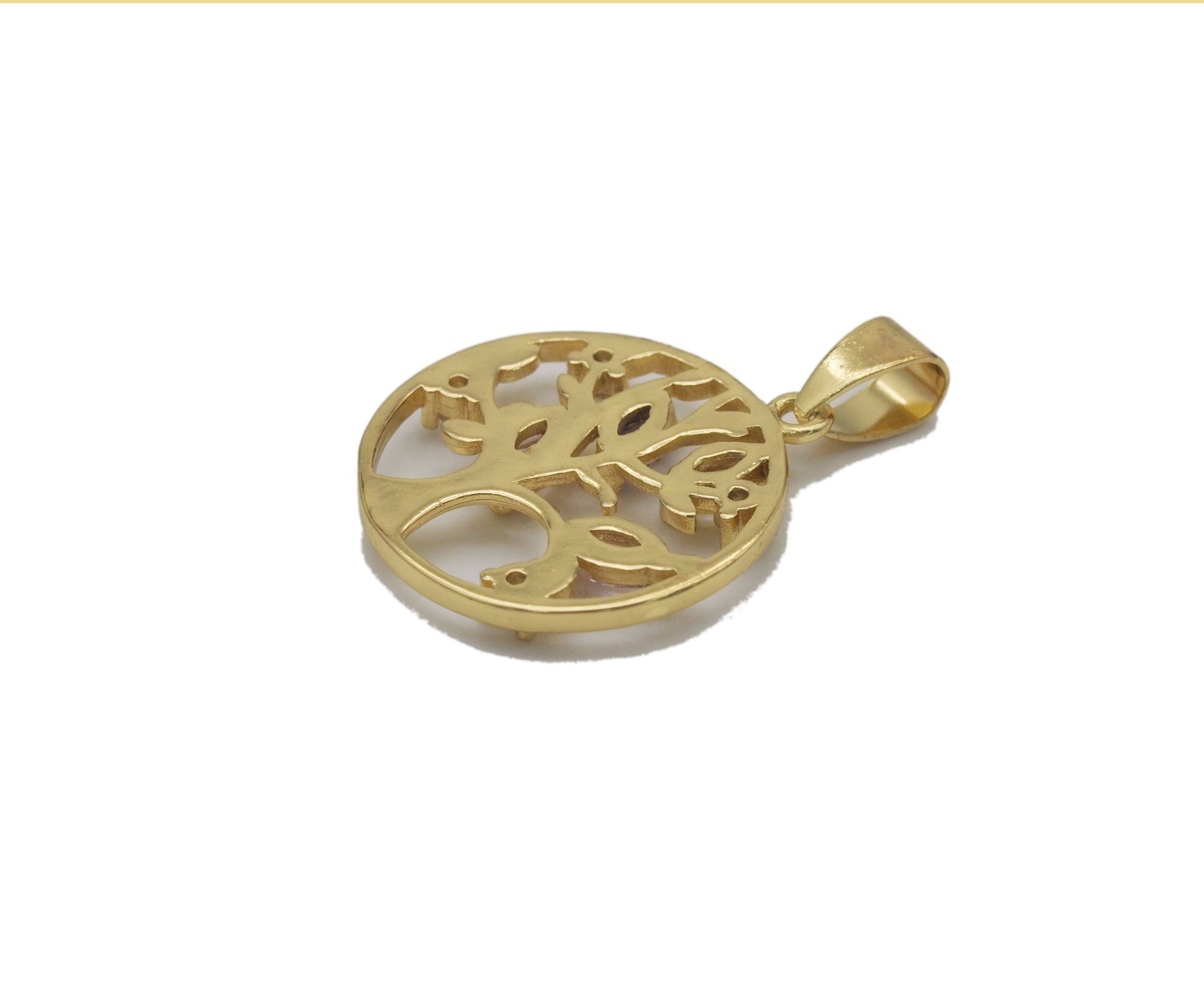 CZ Tree of Life Pendant - Colorful Charm 22.5mm Gold/Silver/Rose Gold