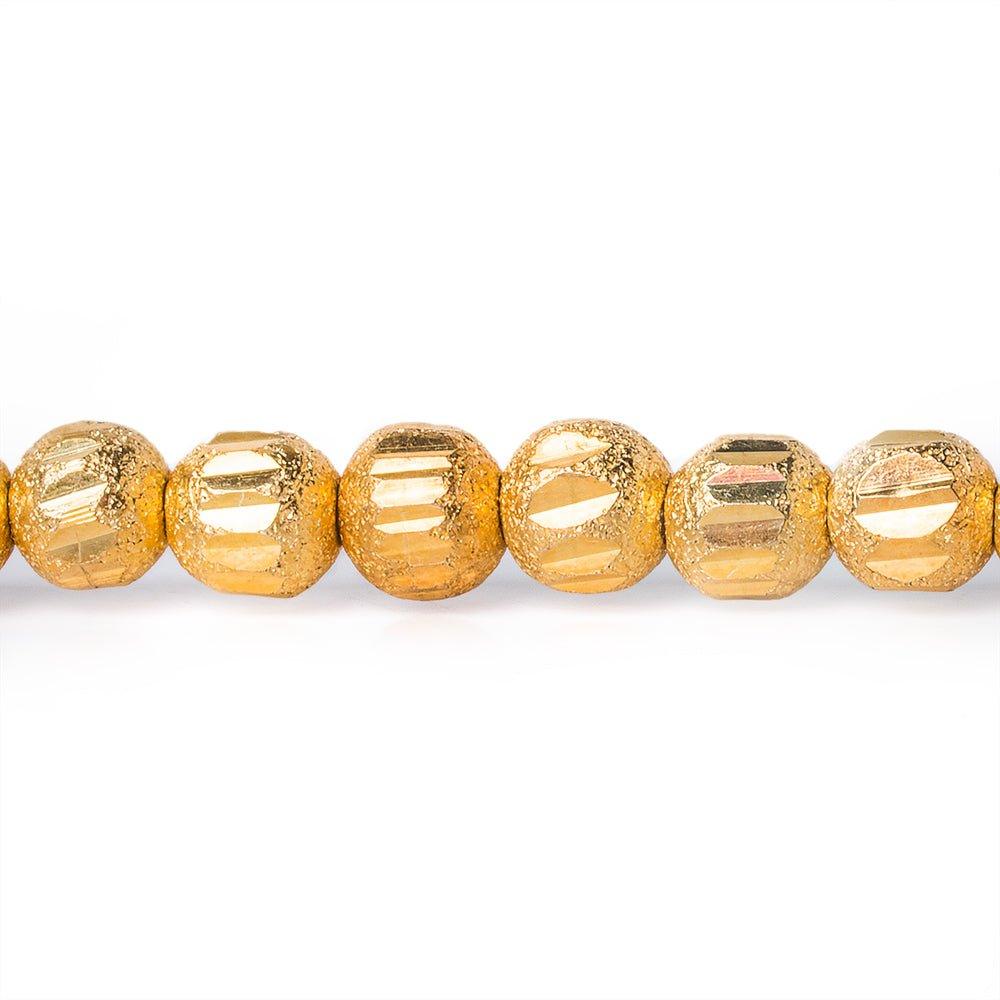 5mm 22kt Gold Plated Brass Stardust Diamond Cut Round Beads, 8 inch, 43 beads