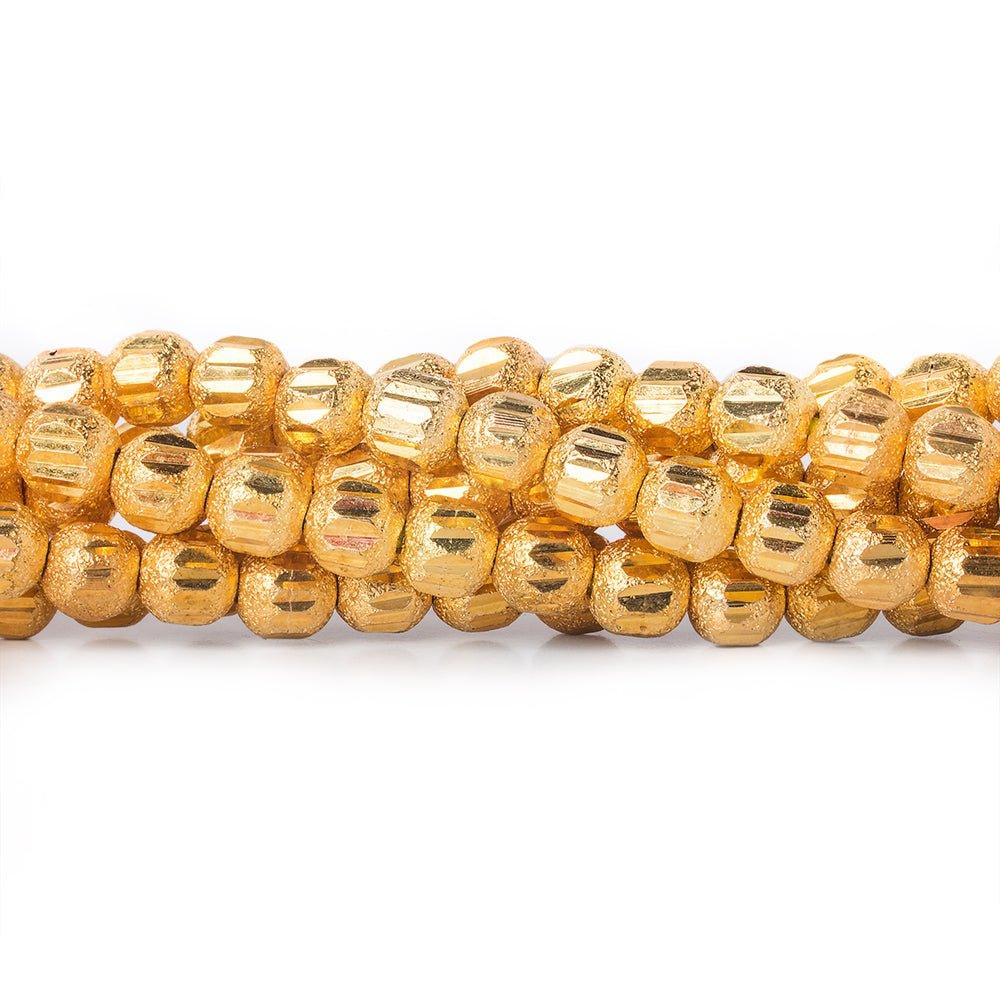 5mm 22kt Gold Plated Brass Stardust Diamond Cut Round Beads, 8 inch, 43 beads