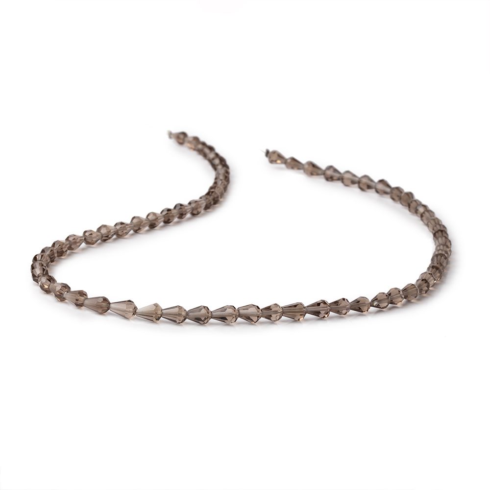 5x3–6x4mm Smoky Quartz Straight-Drilled Faceted Teardrop Beads, 14.5-Inch Strand