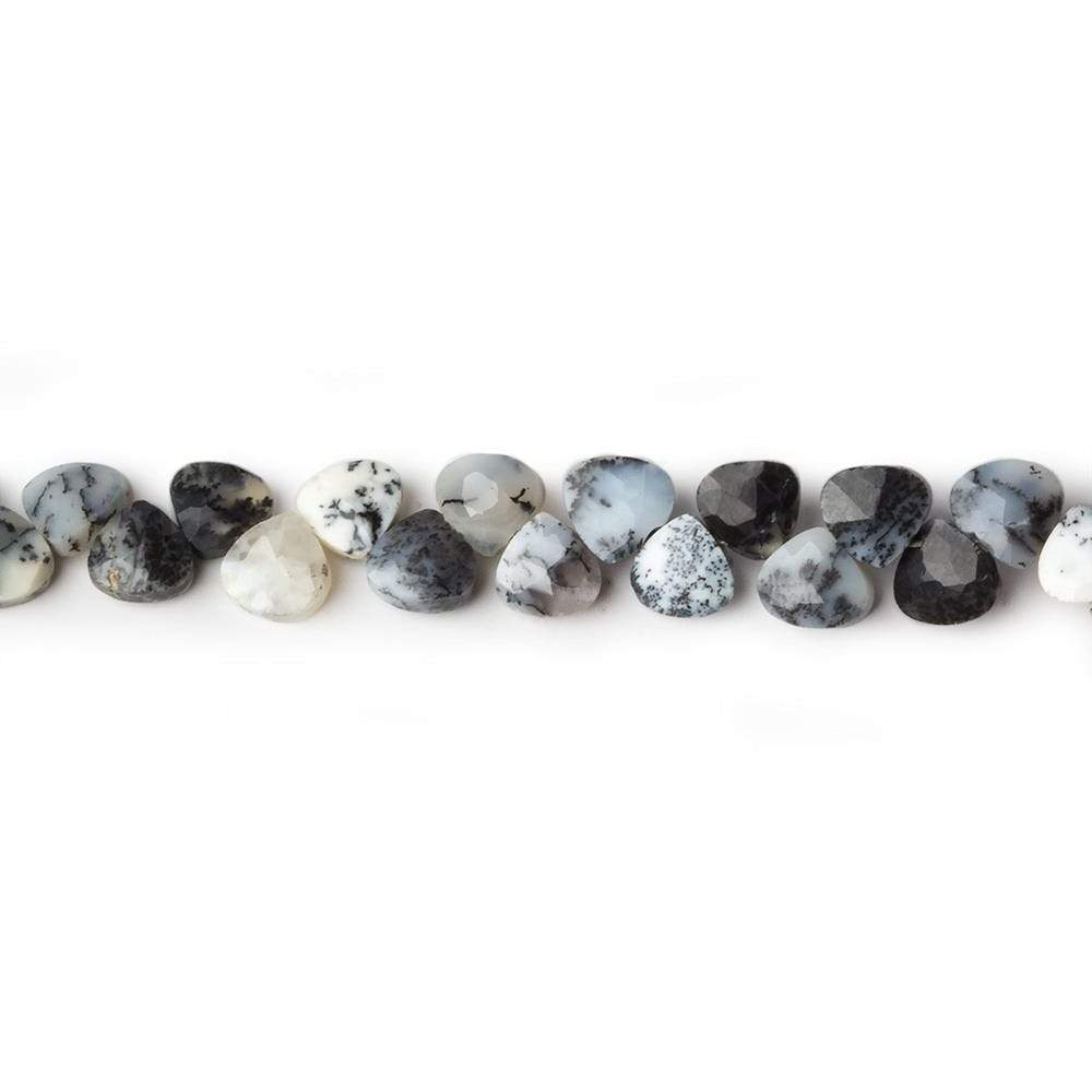 5x5mm Dendritic Opal Micro-Faceted Heart Beads, 6-Inch Strand