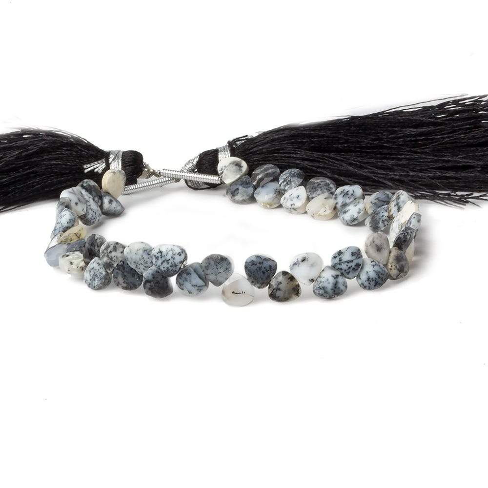 5x5mm Dendritic Opal Micro-Faceted Heart Beads, 6-Inch Strand