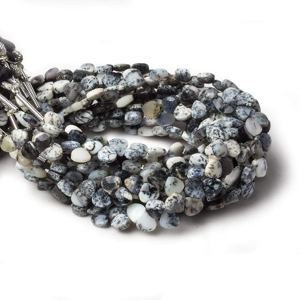 5x5mm Dendritic Opal Micro-Faceted Heart Beads, 6-Inch Strand