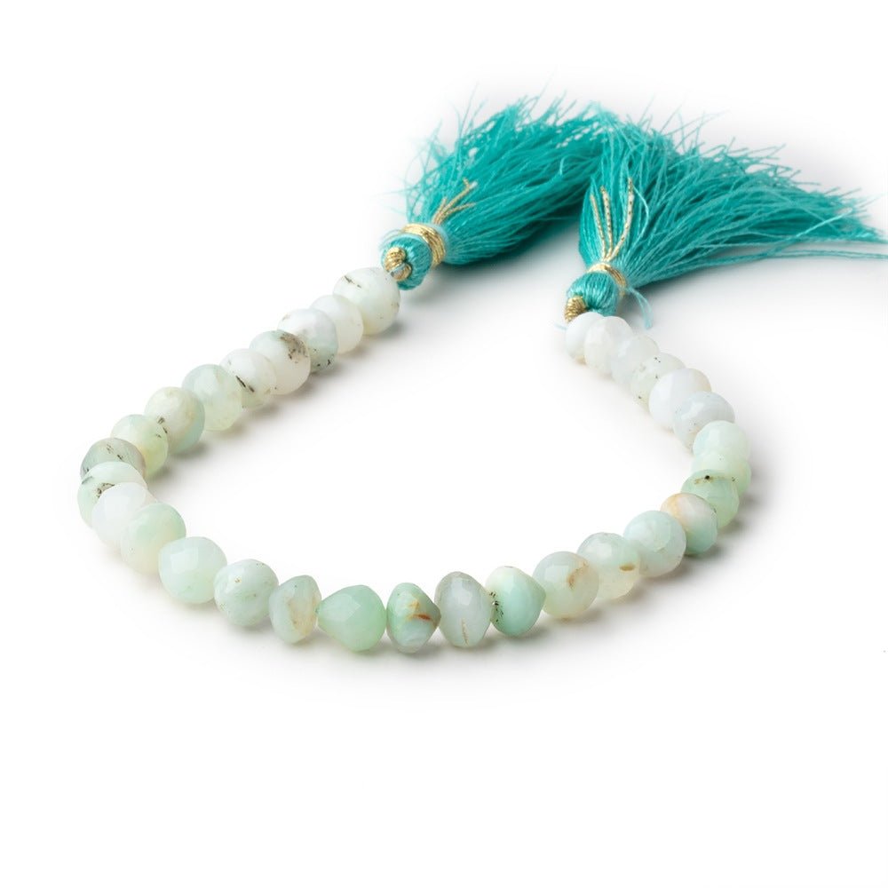 5x6.5–7x7mm Blue Peruvian Opal Faceted Candy Kiss Beads, 8-Inch Strand