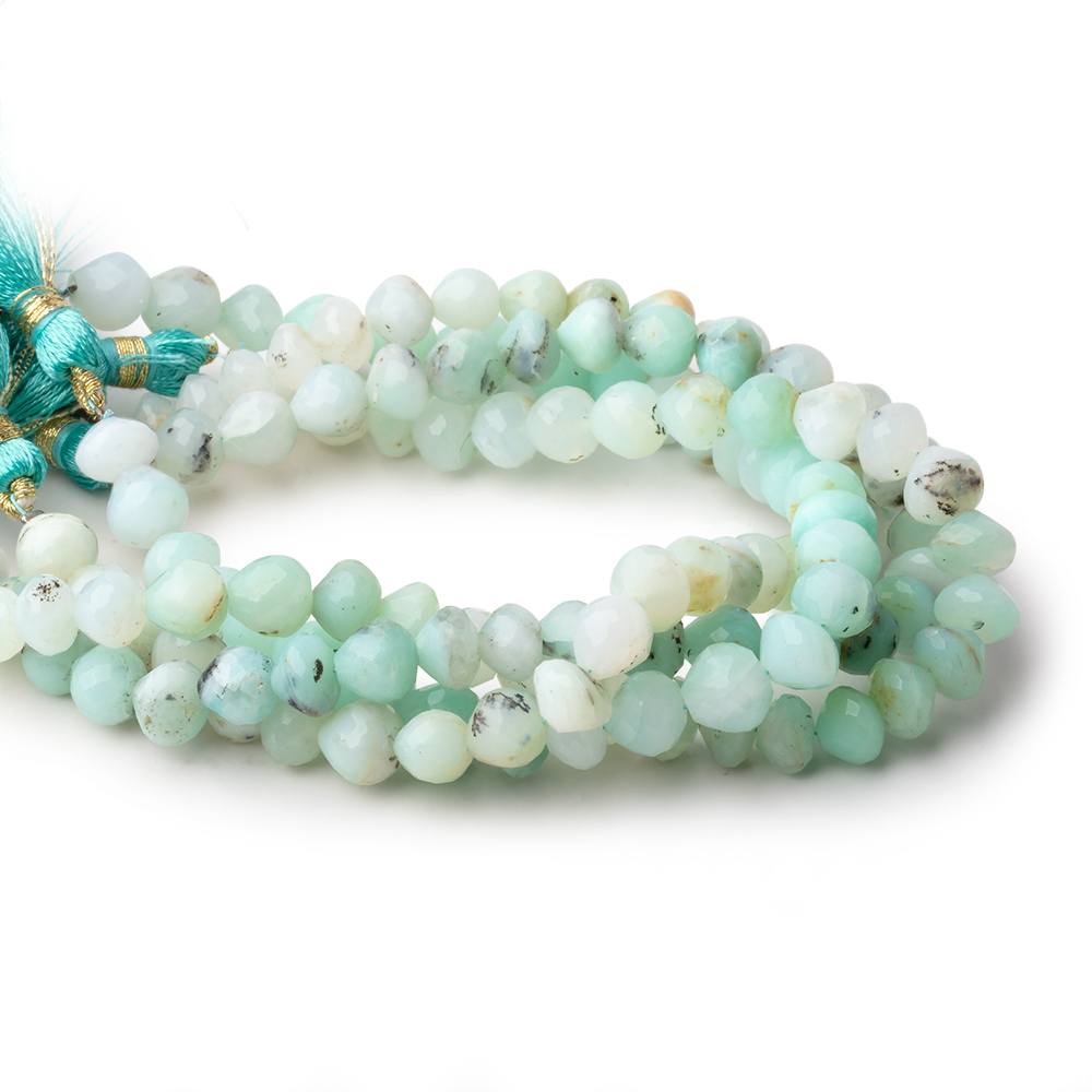 5x6.5–7x7mm Blue Peruvian Opal Faceted Candy Kiss Beads, 8-Inch Strand