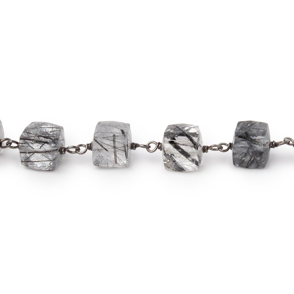 6-6.5mm Tourmalinated Quartz Faceted Cubes on Sterling Silver Chain