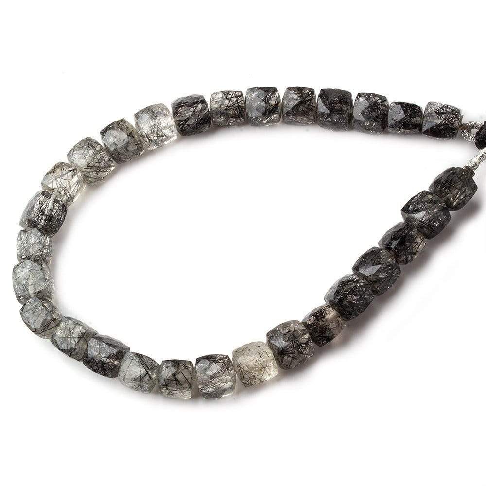 6–7mm Black Tourmalinated Quartz Faceted Cube Beads, 8-Inch Strand
