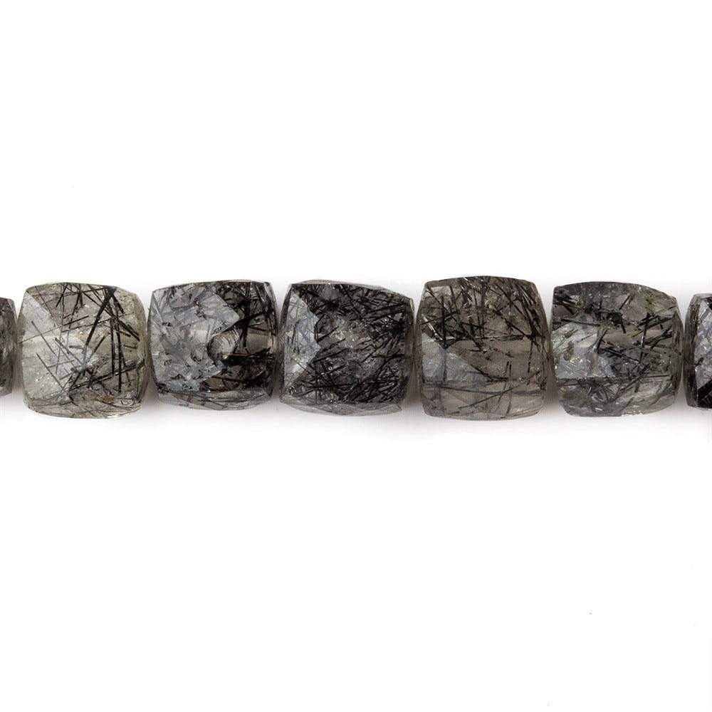 6–7mm Black Tourmalinated Quartz Faceted Cube Beads, 8-Inch Strand