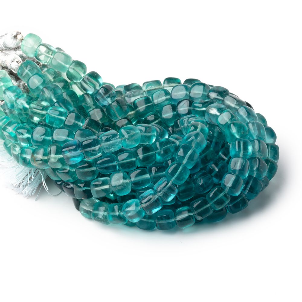 6-7mm Neon Teal Fluorite Plain Cube Beads 7.5 inch 27 pieces AA