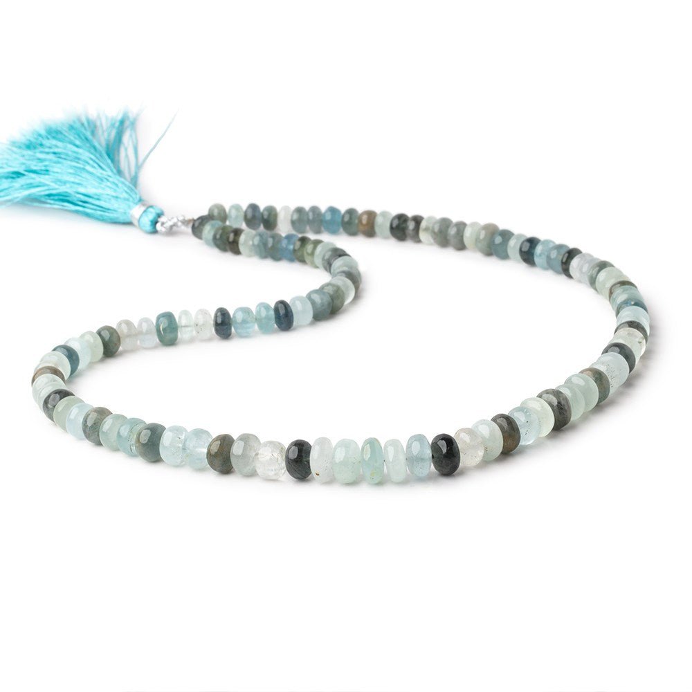 Aquamarine & Moss Aquamarine Smooth Rondelle Beads, 6–8.5mm, 18-Inch Strand