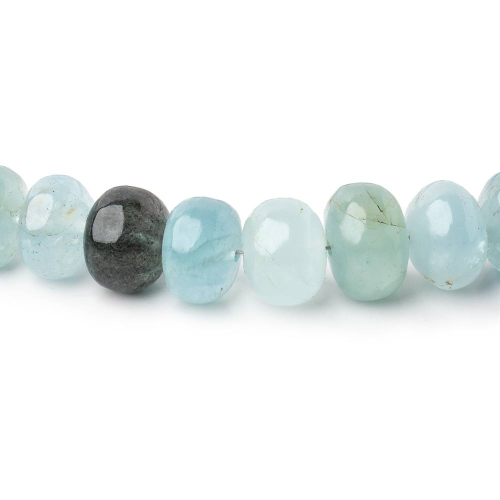 Aquamarine & Moss Aquamarine Smooth Rondelle Beads, 6–8.5mm, 18-Inch Strand
