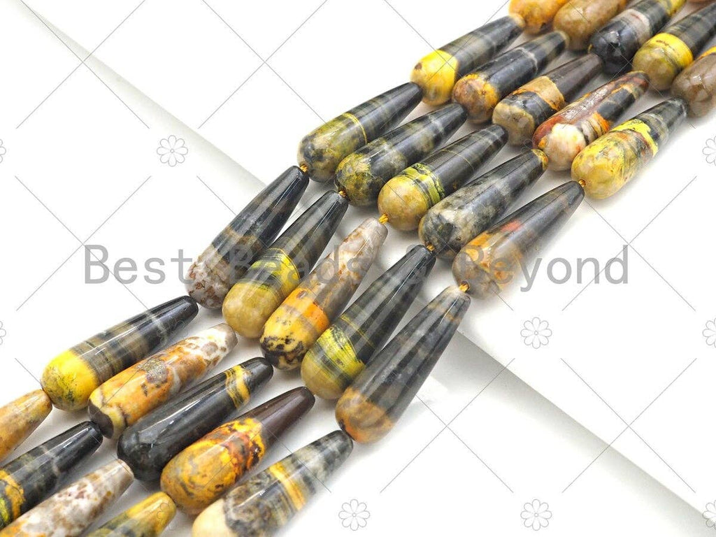 Bumblebee Jasper Smooth Teardrop Beads, 15–16-Inch Strand