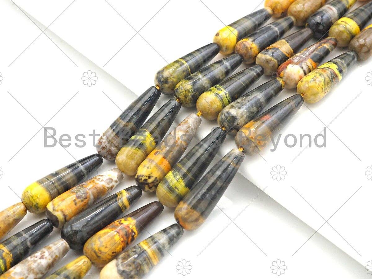Bumblebee Jasper Smooth Teardrop Beads, 15–16-Inch Strand