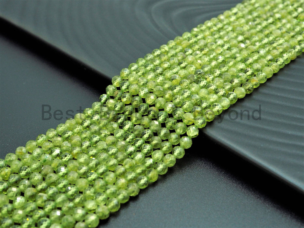 Natural Peridot Faceted Round Beads, 15–16-Inch Strand