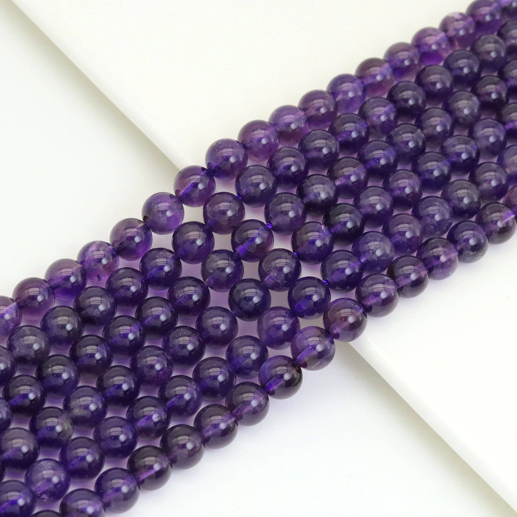 Amethyst Smooth Round Beads, 4–14mm, 15–16-Inch Strand