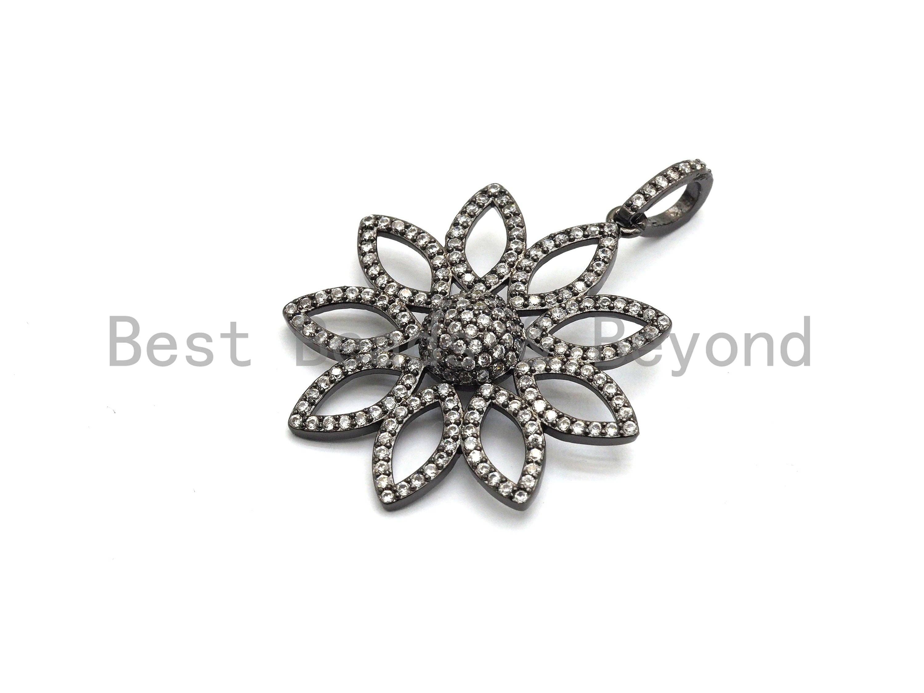 CZ Filigree Flower Pendant - Gold/Silver/Rose Gold/Black Hollow Out Charm 30x32mm