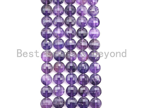 10mm Amethyst Checkerboard-Faceted Coin Beads, 16-Inch Strand