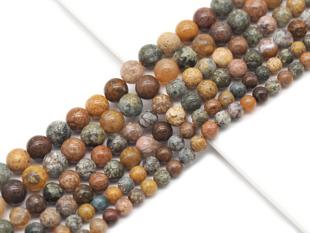 Natural New Ocean Jasper Round Smooth Beads, Sku#U1321