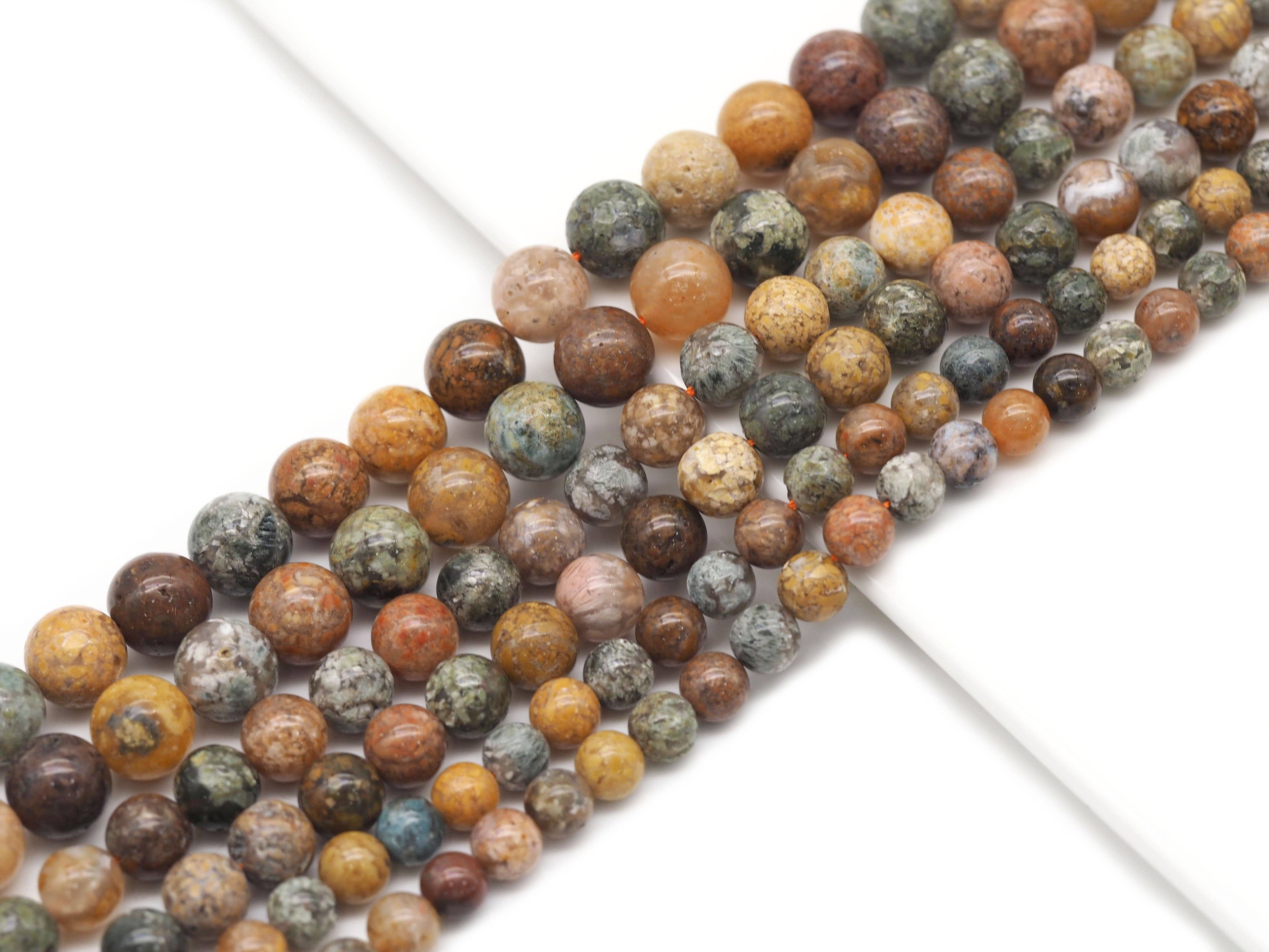 Natural New Ocean Jasper Round Smooth Beads, Sku#U1321