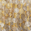 6.5mm Rutilated Quartz Faceted Rounds on Gold Plated Chain