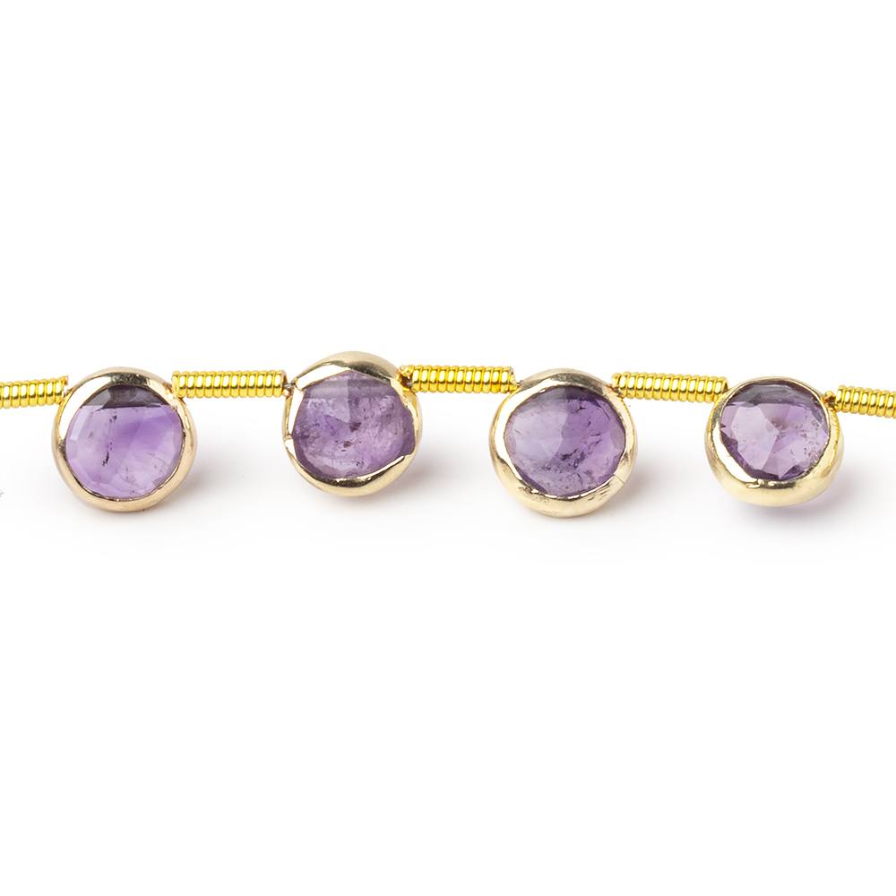 6.5mm Vermeil-Bezel Amethyst Faceted Coin Beads, 20-Bead Strand