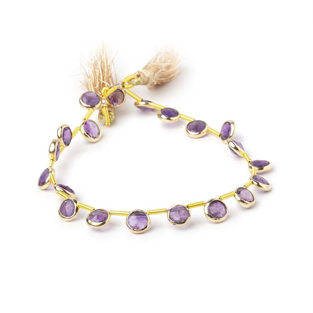 6.5mm Vermeil-Bezel Amethyst Faceted Coin Beads, 20-Bead Strand