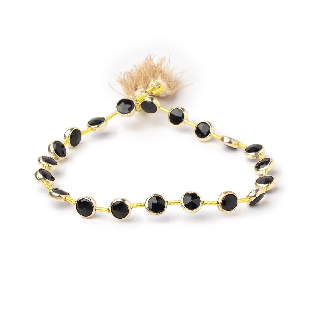Vermeil Bezel Black Onyx Faceted Coin Beads, 6.5mm, 20-Bead Strand