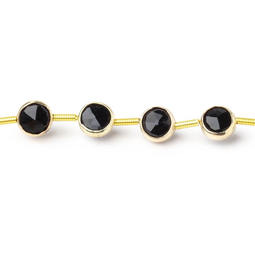 Vermeil Bezel Black Onyx Faceted Coin Beads, 6.5mm, 20-Bead Strand