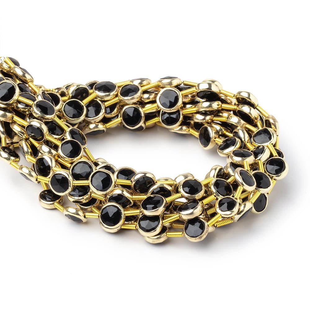 Vermeil Bezel Black Onyx Faceted Coin Beads, 6.5mm, 20-Bead Strand