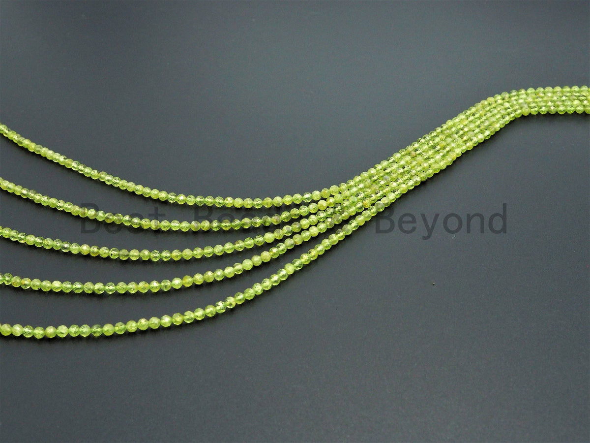 Natural Peridot Faceted Round Beads, 15–16-Inch Strand