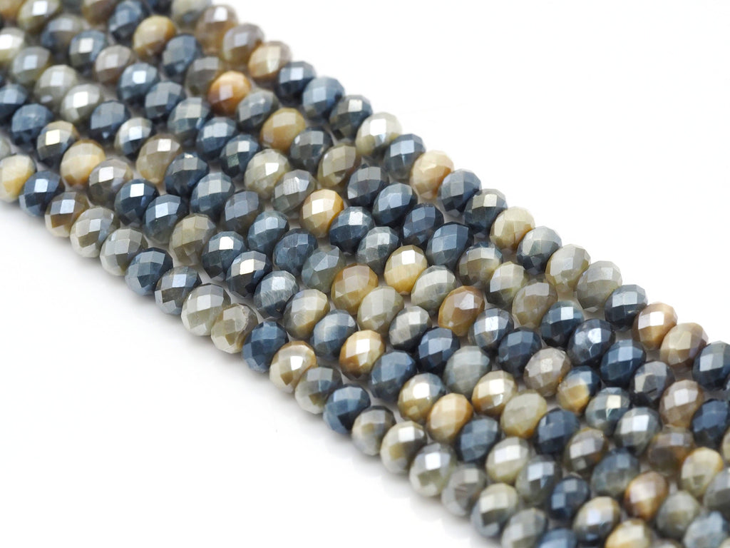 Mystic Golden-Blue Tiger’s Eye Faceted Rondelle Beads, 15–16-Inch Strand