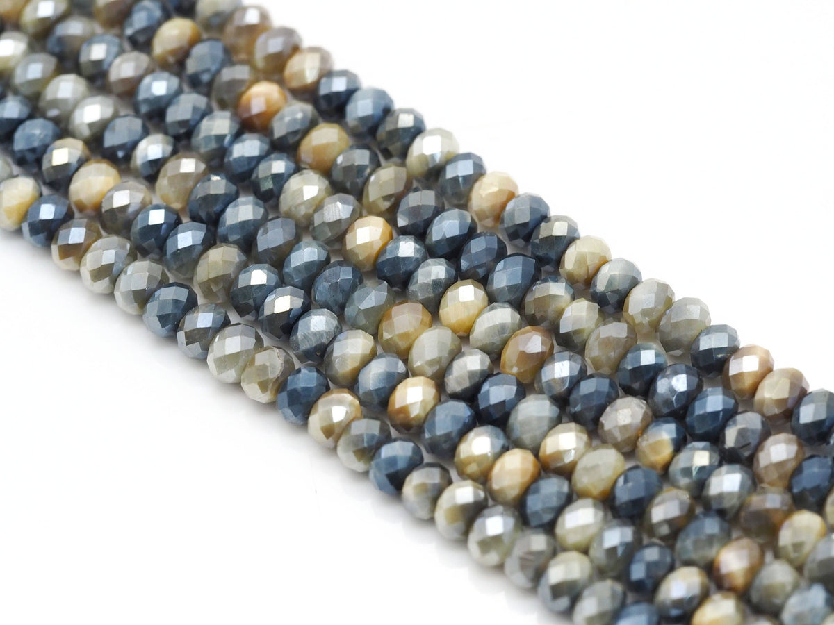 Mystic Golden-Blue Tiger’s Eye Faceted Rondelle Beads, 15–16-Inch Strand