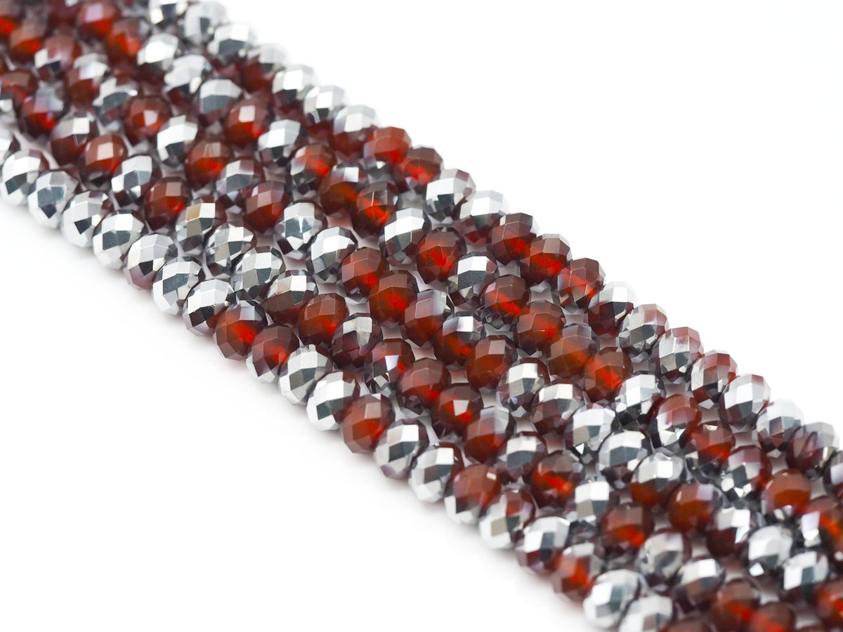 Half-Silver-Plated Red Agate Faceted Rondelle Beads, 4 × 6mm & 5 × 8mm
