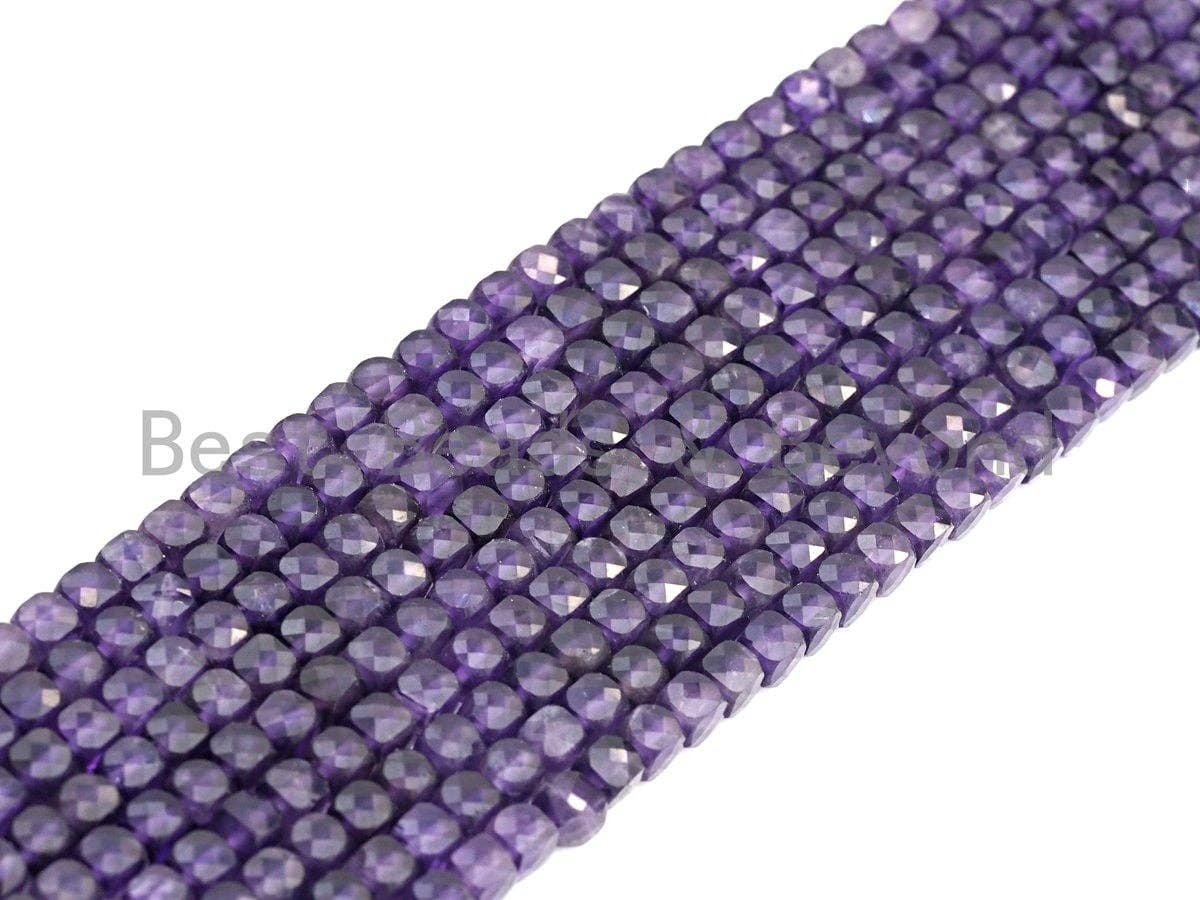 4mm Amethyst Faceted Cube Beads, 16-Inch Strand