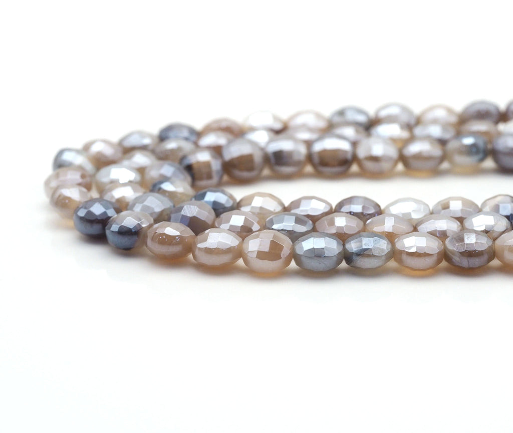 Mystic Gray Banded Agate Coin Beads, Double-Sided Turtle Shell Cut, 8mm