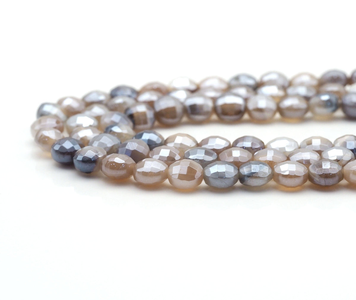 Mystic Gray Banded Agate Coin Beads, Double-Sided Turtle Shell Cut, 8mm