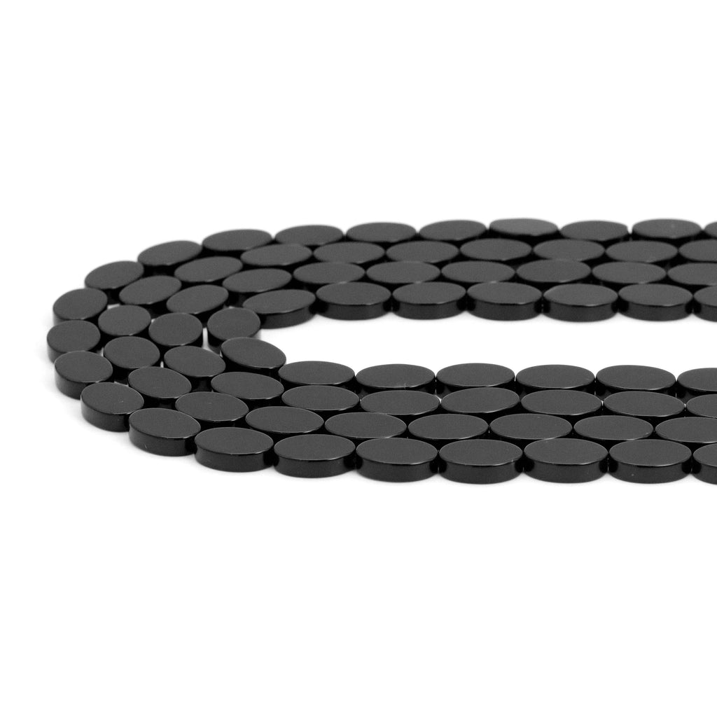 Black Onyx Smooth Flat Oval Beads, 8x12mm or 10x14mm, 15–16-Inch Strand