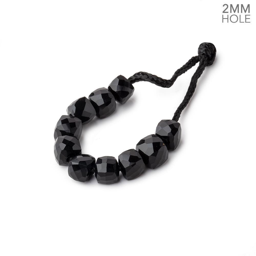 6mm Black Onyx 2mm Large Hole Faceted Cube Beads Set of 10