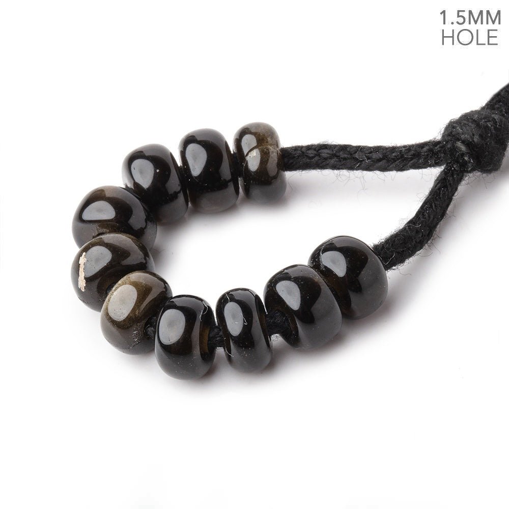 Golden Sheen Obsidian Smooth Rondelle Beads, 6mm, 1.5mm Hole, Set of 10