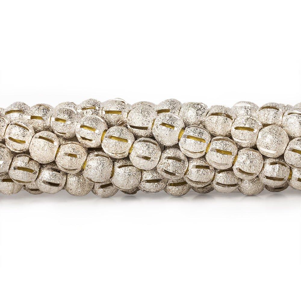 6mm Sterling Silver Plated Brass Stripe Stardust Rounds 8 inch 37 beads