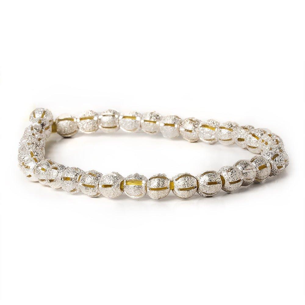 6mm Sterling Silver Plated Brass Stripe Stardust Rounds 8 inch 37 beads