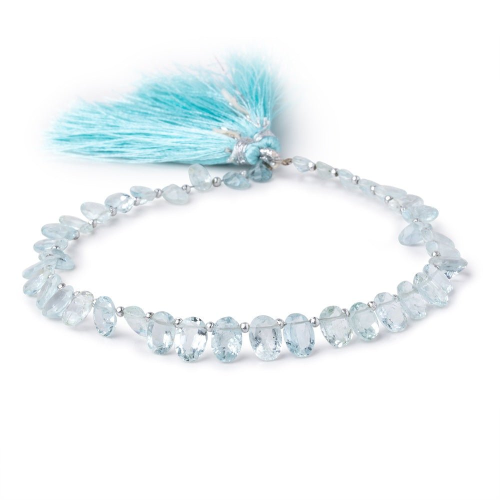 Aquamarine Top-Drilled Faceted Oval Beads, 6x4–8x5mm, 8.5-Inch Strand