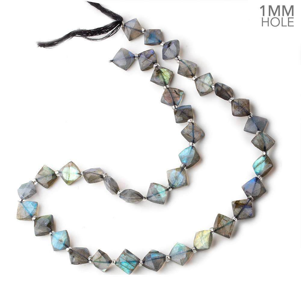 7–8mm Labradorite Corner-Drilled Faceted Square Beads, 15.5-Inch Strand