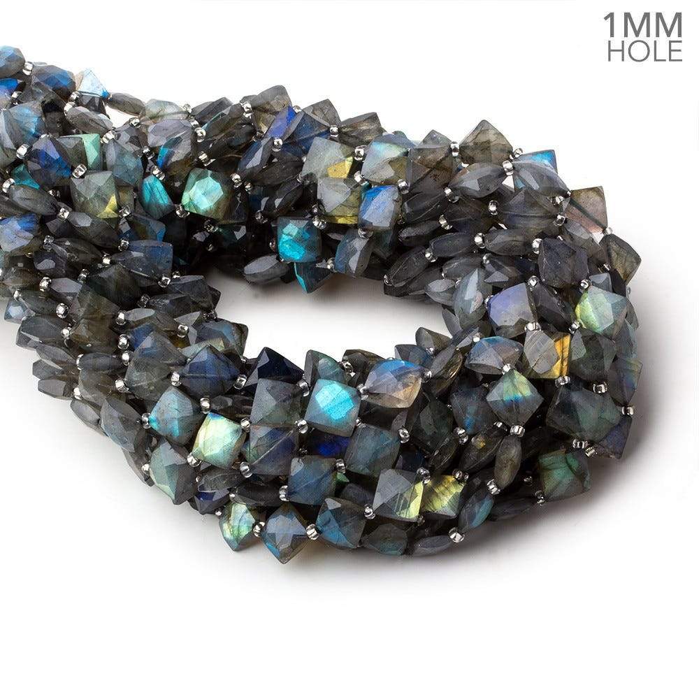 7–8mm Labradorite Corner-Drilled Faceted Square Beads, 15.5-Inch Strand