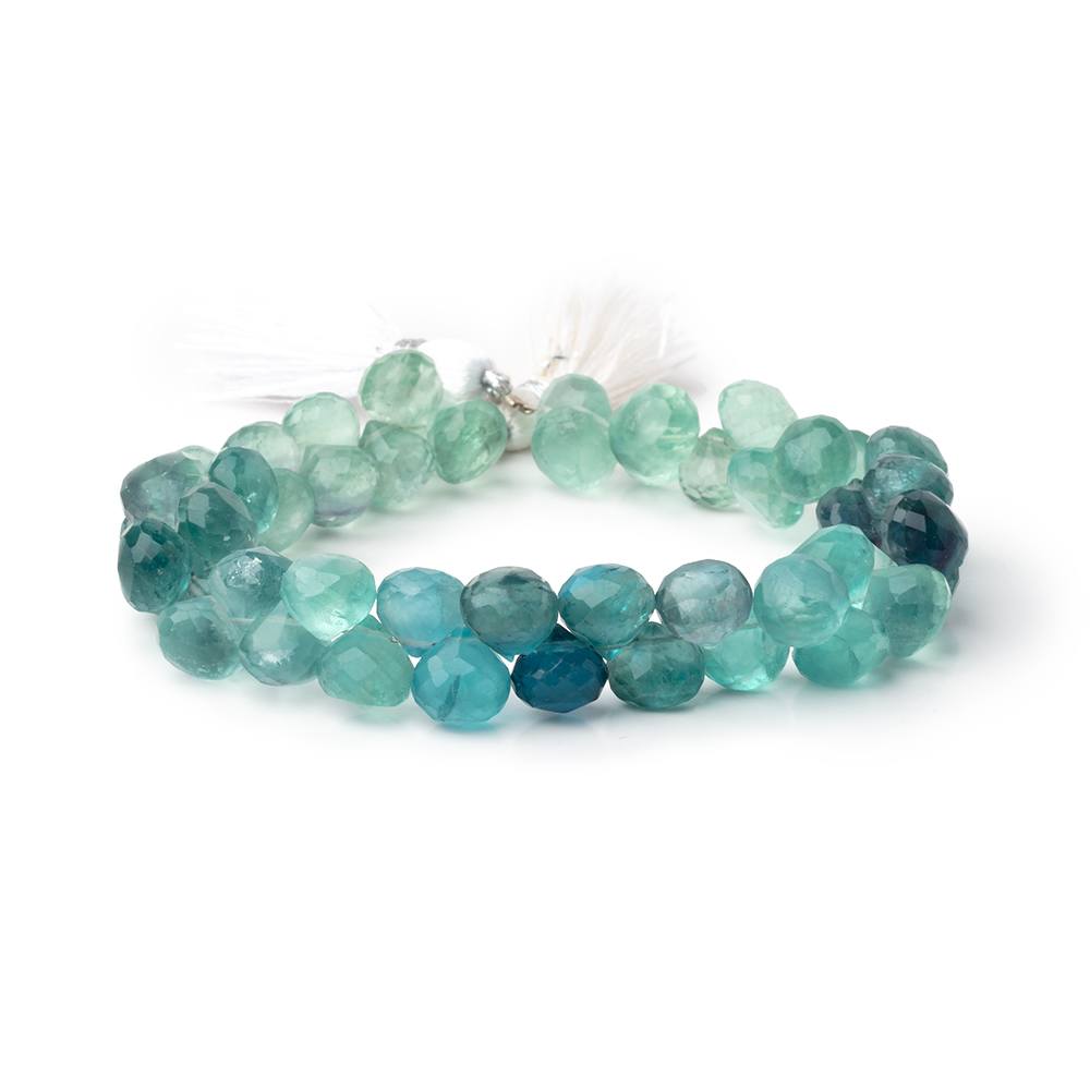 7-8mm Neon Teal Fluorite Faceted Candy Kiss Beads 7 inch 50 pieces AA