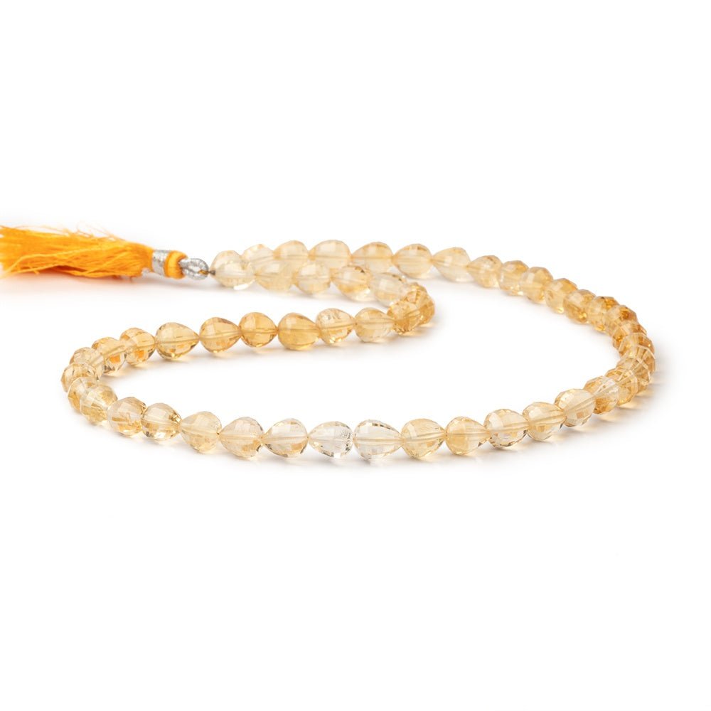 7–9mm Citrine Checkerboard-Faceted Teardrop Beads, 16-Inch Strand