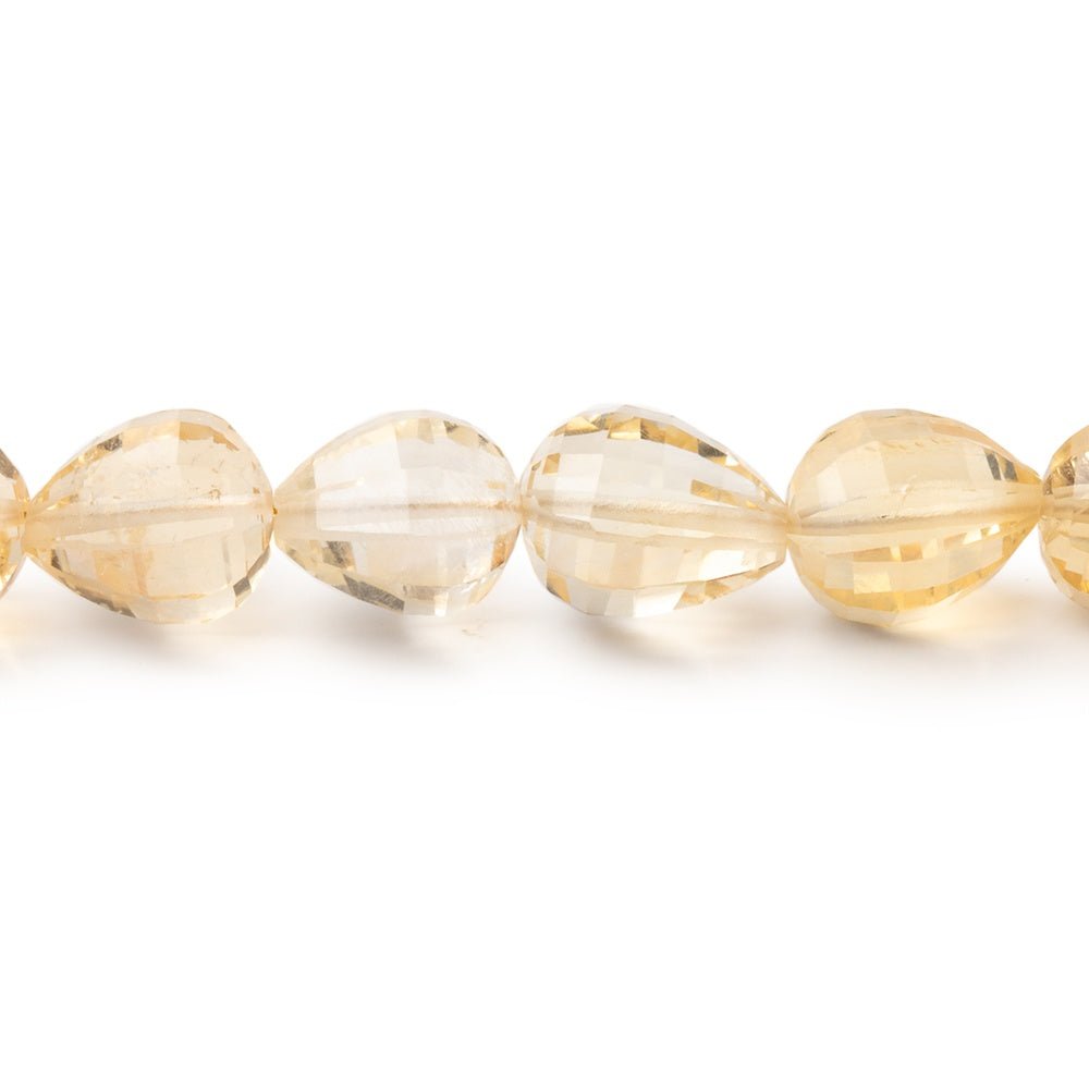 7–9mm Citrine Checkerboard-Faceted Teardrop Beads, 16-Inch Strand